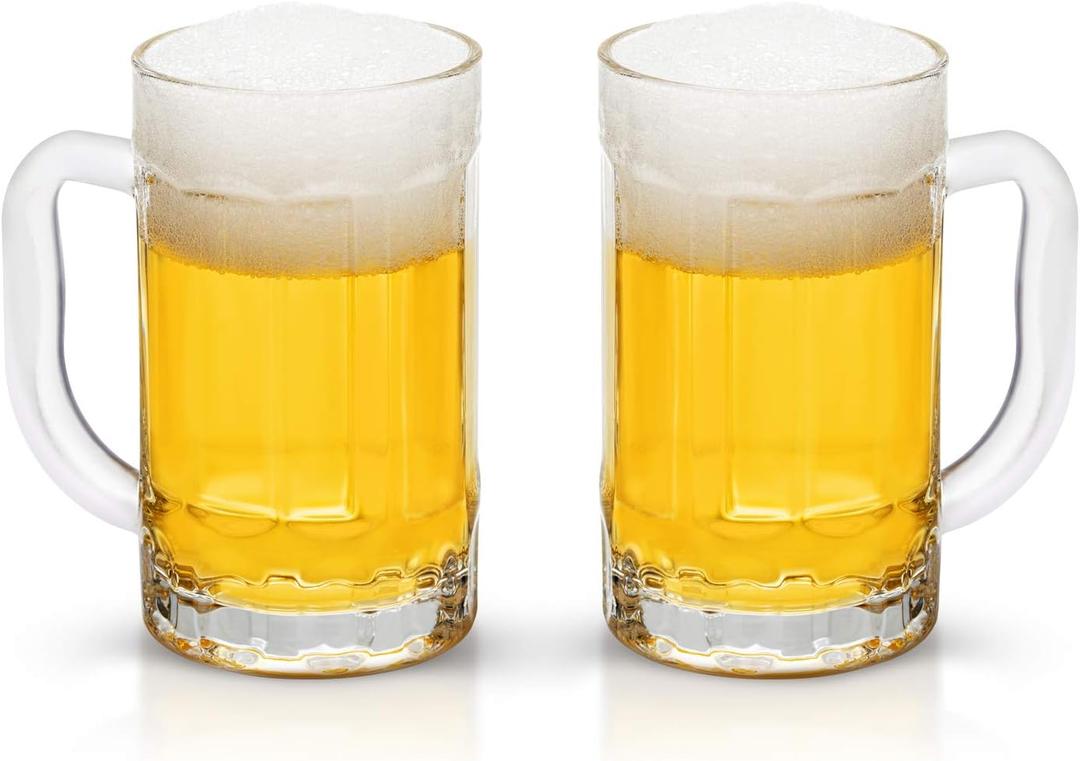 COKTIK 2 Pack Heavy Large Beer Glasses with Handle - 14 Ounce Glass Steins, Classic Beer Mug glasses Set