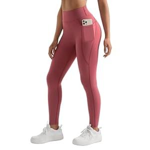 MOOSLOVER Women Workout Leggings with Pockets Compression Runnings Yoga Pants High Waisted Tummy Control Athletic Leggings (L, Fired Brick)
