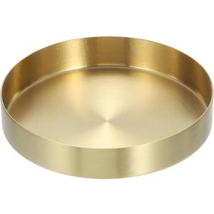 uxcell Stainless Steel Decorative Tray 5" Round Serving Tray Metal Decorative Plate for Jewelry, Makeup, Candle, Kitchen Tableware, Gold