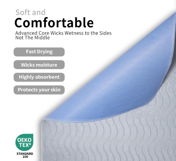 Accompagner Waterproof Reusable for Adults and Pets Washable Pee Pads for Dogs Changing Pad Large Dog Bed Size Adults Incontinence Bed Pads - Non-Slip Leak-Proof (Pearl Gray, 24"x24")