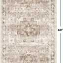 Washable Neutral Farmhouse Large Entryway Rug, 3x5 Area Rugs for Kitchen, Bedroom, Laundry Room, Nursery Room, Boho Vintage Floral Non-Slip Throw Rug Low Pile Stain Resistant (3x5 Beige/Latte)