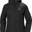 Helly Hansen Women's Seven J Waterproof, Windproof, and Breathable Rain Jacket with Hood (Black, M)
