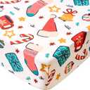 Christmas Crib Sheet for Baby Boys Girls 52 x 28 Inches Gift Fitted Crib Sheets for Standard Crib and Toddler Mattress, Baby Sheet Newborn Bedding Nursery Mattress Cover, White