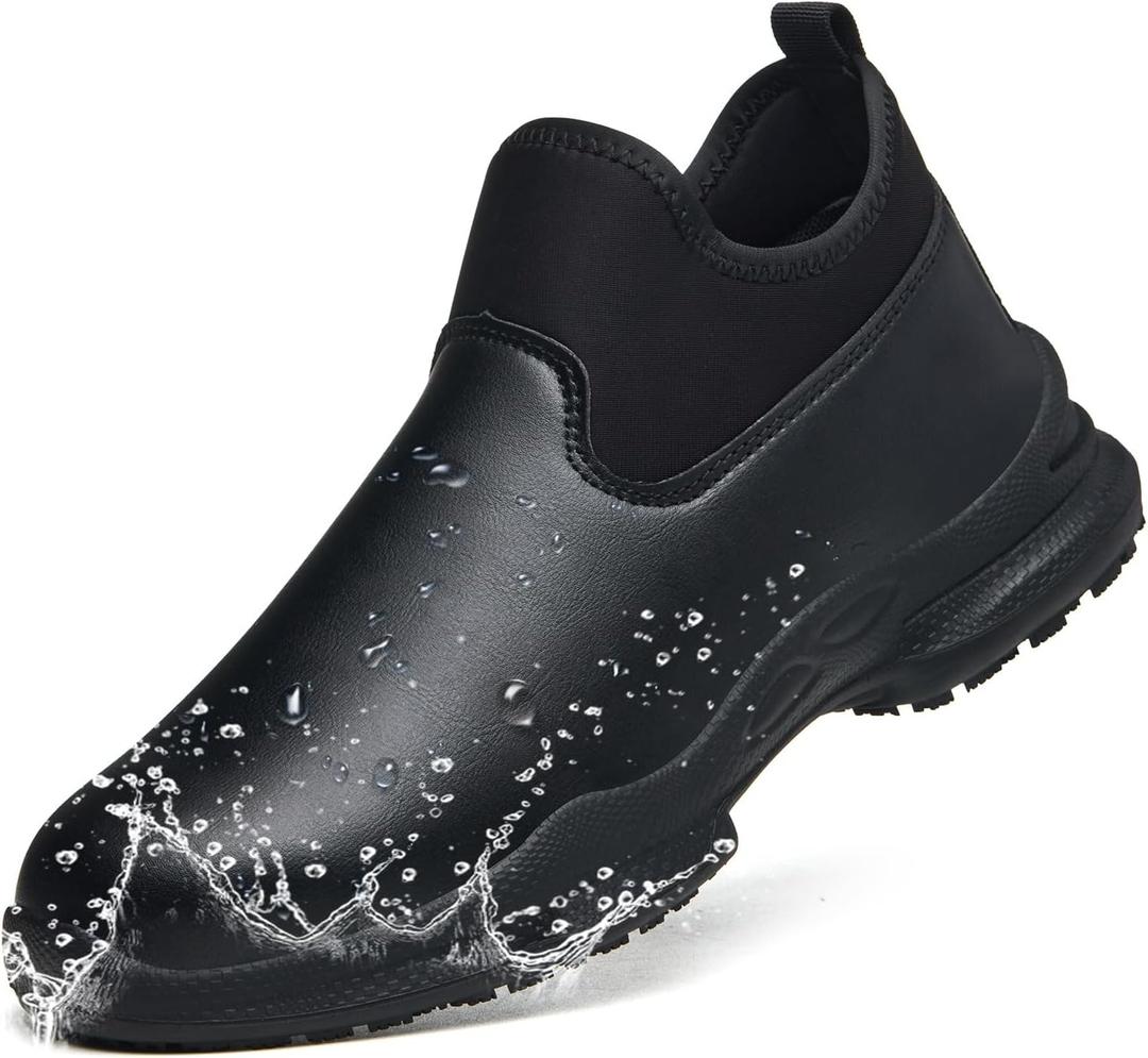 Non Slip Work Shoes for Men Women Water & Oil Resistant Chef Shoes Comfortable Slip Resistant Chef Footwear for Restaurant Hospital (Black), Size 41
