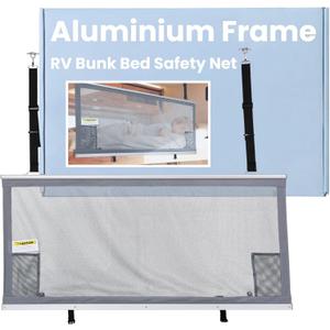 49" x 22" Aluminium Frame RV Bunk Bed Safety Net, Adjustable Mesh Bunk Bed Rail Guard for Top Bunk, RV & Camper Bedding Accessories