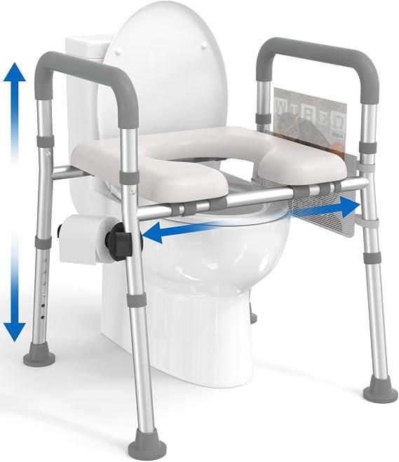 HOMLAND Toilet Seat Riser for Seniors with Adjustable Height & Width, 400lb
Padded Seat, Durable Aluminum Frame, Slip-Resistant Feet, Handicap Elevated Raised Toilet Seat for Elderly, Fit Most Toilet