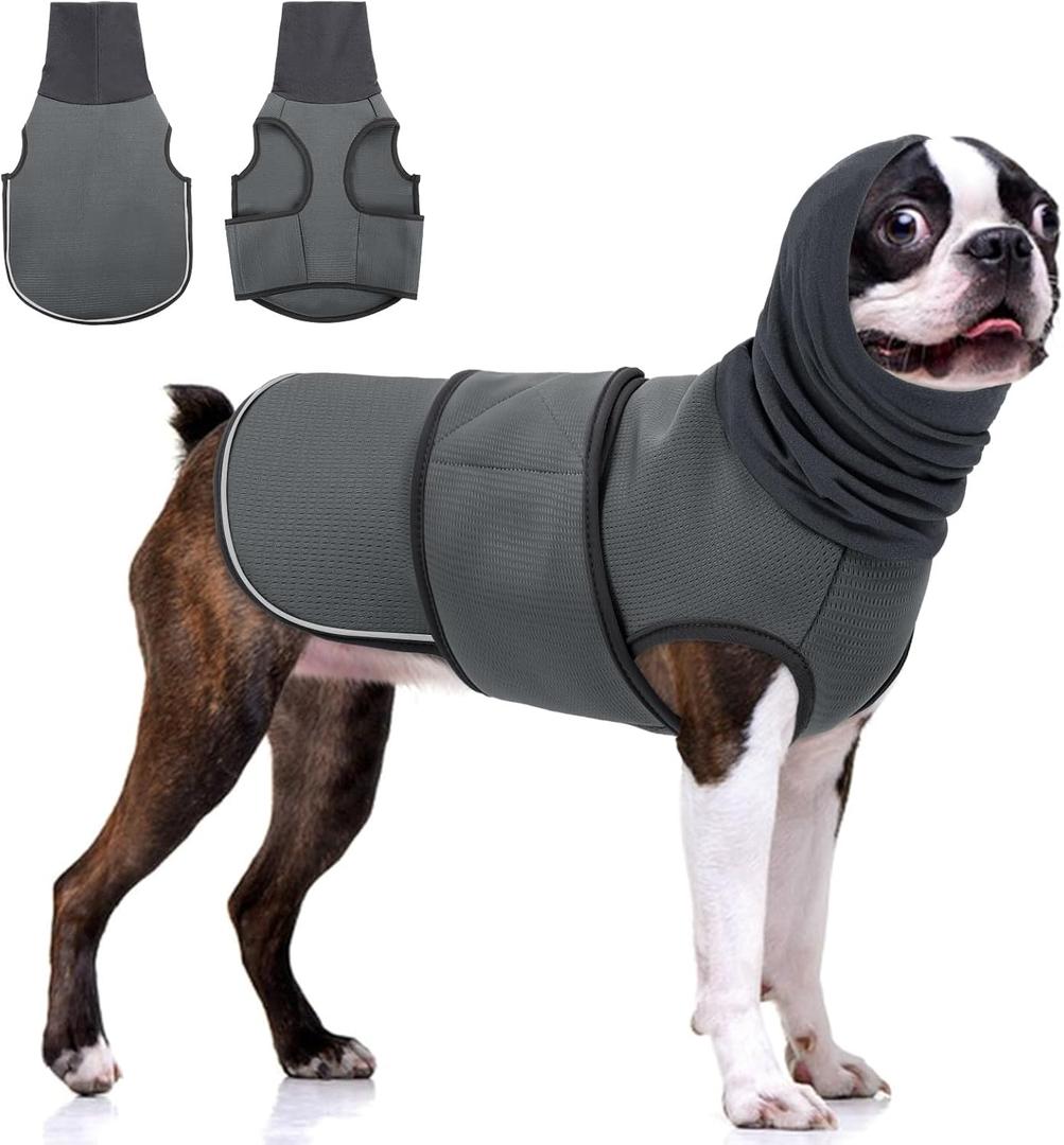 KOESON Dog Calming Hoodie, Pet Thunder Jacket with Ear Wrap, Breathable Dog Anti-Anxiety Vest for Thunder, Fireworks, Travel, Separation, Comfort Pet Anxiety Relief Wrap, Grey M