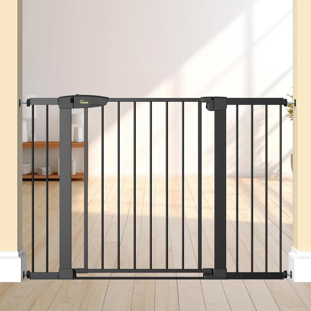 Baby Gate for Indoor Stairs & Doorways: Wide Expandable 27.9-42.1" Metal Safety Gate - Toddler Pets 30" Tall Dog Gate with Easy Install Pressure Mount Dual Lock & 2-Way Swing, Black.