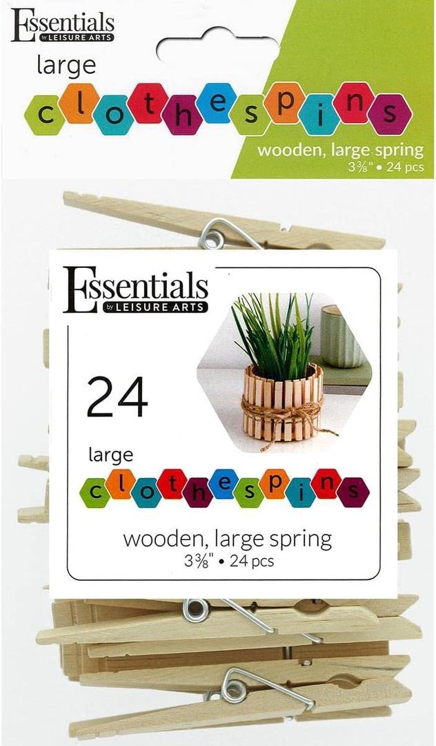 Large Wooden Clothespins 3.38" - 24 Pack Big Spring-Loaded Pins for Crafts, DIY Projects, Gift Wrapping, Photo Displays, and Home Decor