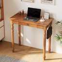 32 Inch Mid Century Modern Desk - Rubber Wood Desk with Drawers, Vintage Narrow Desks with 2 Hooks, Small Writing Desks for Small Spaces, Bedroom, Living Room & Office, Walnut Color, 31.5 in W x 15.7 in D