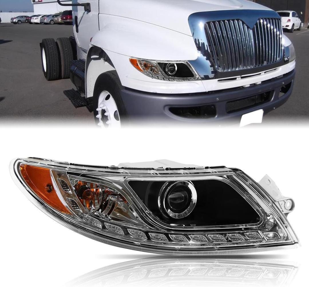 Headlight Assembly Fit for International Durastar 4100/4200/4300 2001-2016 Transtar 8500/8600 2002-2016 Headlamp Right Passenger Side Black Housing