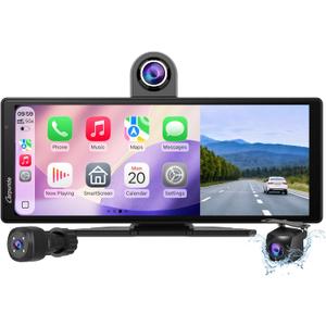 CARPURIDE W903S3 9.3 Inch HD Wireless Carplay & Android Auto Screen, 4K Front + Wired 1080P Rear + Infrared Camera, with Loop Recording, Bluetooth, Voice Control, GPS, FM, Super Link, 64GB TF