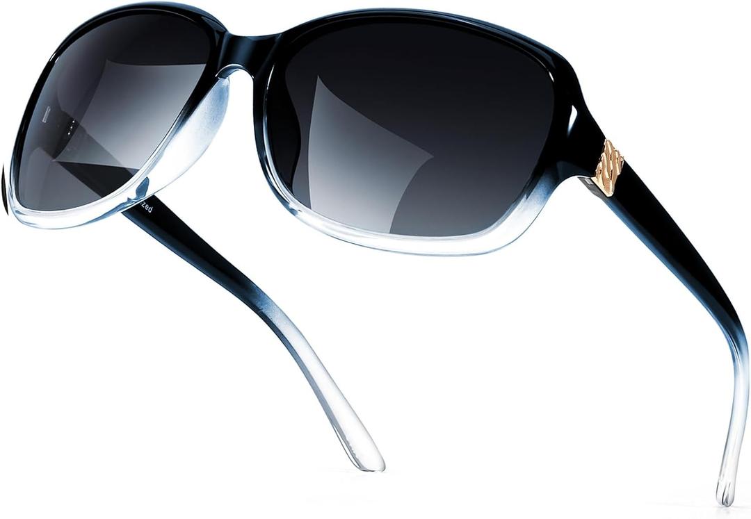 LVIOE Polarized Sunglasses for Women Retro Oversized Shades with UV400 Protection LS8158 (A08 Gradient Blue Frame/Grey Polarized Lenses)