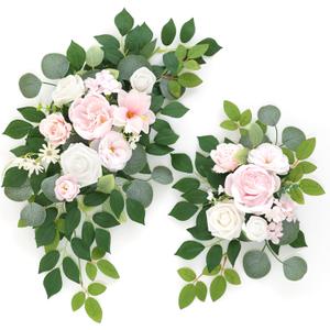 Flrunwu(Pack of 2 Artificial Flowers Decorations,Centerpieces for Wedding Reception Backdrop Decoration, Floral Decor Wall Home Entryway OutdoorDecorations (Creamy Pink)