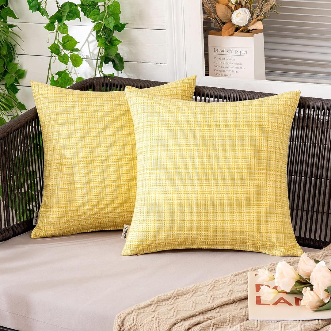 MIULEE Outdoor Waterproof Throw Pillow Covers Decorative Farmhouse Water Resistant Cushion Covers for Tent Patio Garden Couch Sofa Pack of 2, 12x12 Inch Yellow
