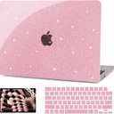 G JGOO Compatible with MacBook Air 13 inch Case 2026 2025-2022 M5 A3449 M4 A3240 M3 A3113 M2 A2681, Glitter Hard Shell for MacBook Air 13.6 inch Case + Keyboard Cover + Screen Protector, Sparkly Pink