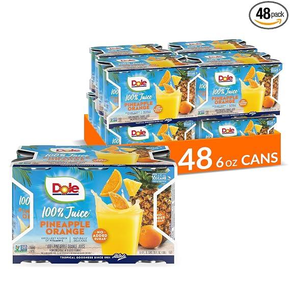 Dole Pineapple Orange Juice, 6 Fl Oz, Pack of 6 100% Fruit Juice with Added Vitamin C, 48 Total Cans, BBD 01/2027