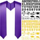 Spakon Unisex Adult Plain Graduation Stole with a to Z Letter 0 to 9 Number Graduation Pattern Badge Decorate Repair Patches (Purple)