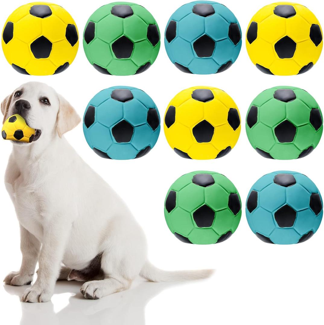 Sumind 9 Pcs Latex Squeaky Dog Toys 2.76 inch Soccer Ball Interactive Fetch Toys Soft Football Puppy Chew Balls for Small Medium and Large Dogs(Yellow, Blue, Green)