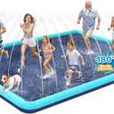 127" x 127" Giant Square Splash Pad for Dogs & Kids, Extra Large Non-Slip Sprinkler Pool, Shallow Water Play Mat for Family Backyard Water Fun, Teal, Square-10.6 x 10.6 ft--jumbo