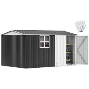 DWVO 12' x 8' Outdoor Storage Shed, Waterproof Metal Garden Shed with Windows, Lockable Doors, and Sloped Roof for Patio, Backyard, Lawn, Tool Storage, Bike Shed, Pet Shelter (Gray + White)