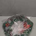 Christmas Wreath, Pre-Lit Artificial Christmas Wreath, Decorated with Pine Cones, Red Berries, Cotton, 50 LED Lights, for Indoor and Outdoor Christmas Decorations16 Inches (Bow Style)