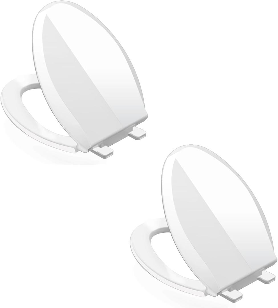 Toilet Seat Elongated, Toilet Seat Oval 18.5 Inch, Soft Close, PP Material, Easy Clean and Safe, No Yellow, White, 2 Pack