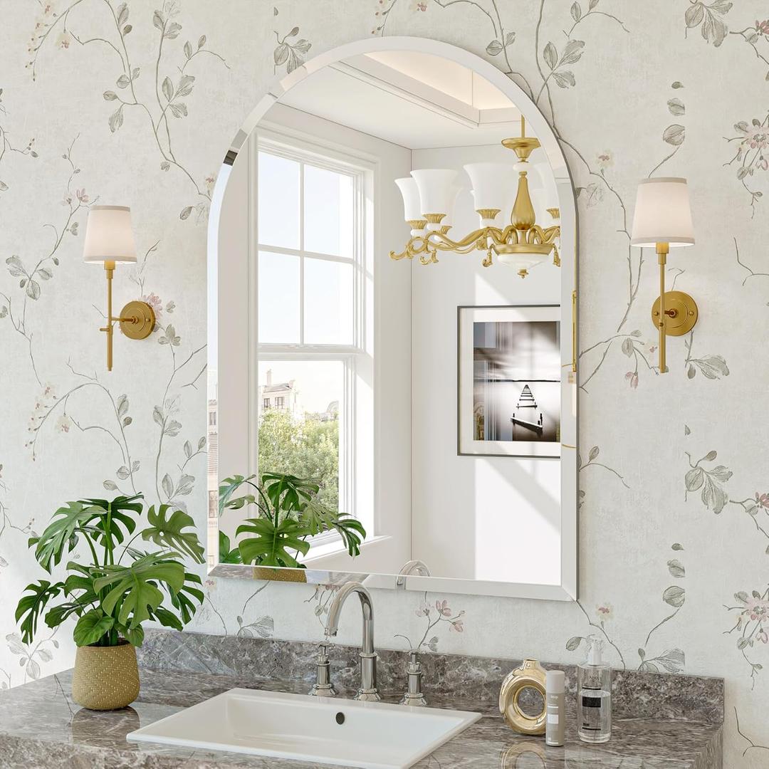 Frameless Bathroom Mirror, 22"x30" Arched Bathroom Vanity Mirrors for Beveled Edge, Arched Wall Mirror, Decorative Arch Mirrors for Bedroom, Entryway, Living Room