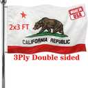 Jayus Double Sided California Republic Sates Flags 2x3 FT Outdoor - Vivid Colors 3Ply Cali CA Bear Flags Banners- Heavy Duty 100% Polyester with 2 Brass Grommets