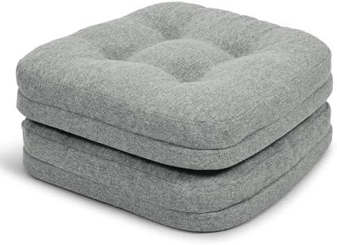 baibu Set of 2 Dining Chair Cushions, Dual-Layer Patent Design Memory Foam Kitchen Chair Cushions, Non-Slip Seat Pads with Ties, 16.5 x 16.5 x 3.5in, 2 Pack, Light Grey