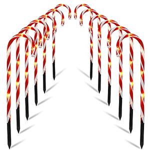 Biswing Christmas Outdoor Candy Cane Lights, 12 Pcs Christmas Pathway Markers with 72 Count Warm White Lights, Connectable for Indoor Outdoor Holiday Walkway Patio Garden Ornament