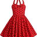 Kids Girls 50s Vintage Polka Dot Dress Retro Rockability Girls 1950s Princess Girl Dress Retro 1950s Dresses Kids Halter Party Dress for Carnival Christmas Dresses for Girls Polka Dot Red 9-10 Years