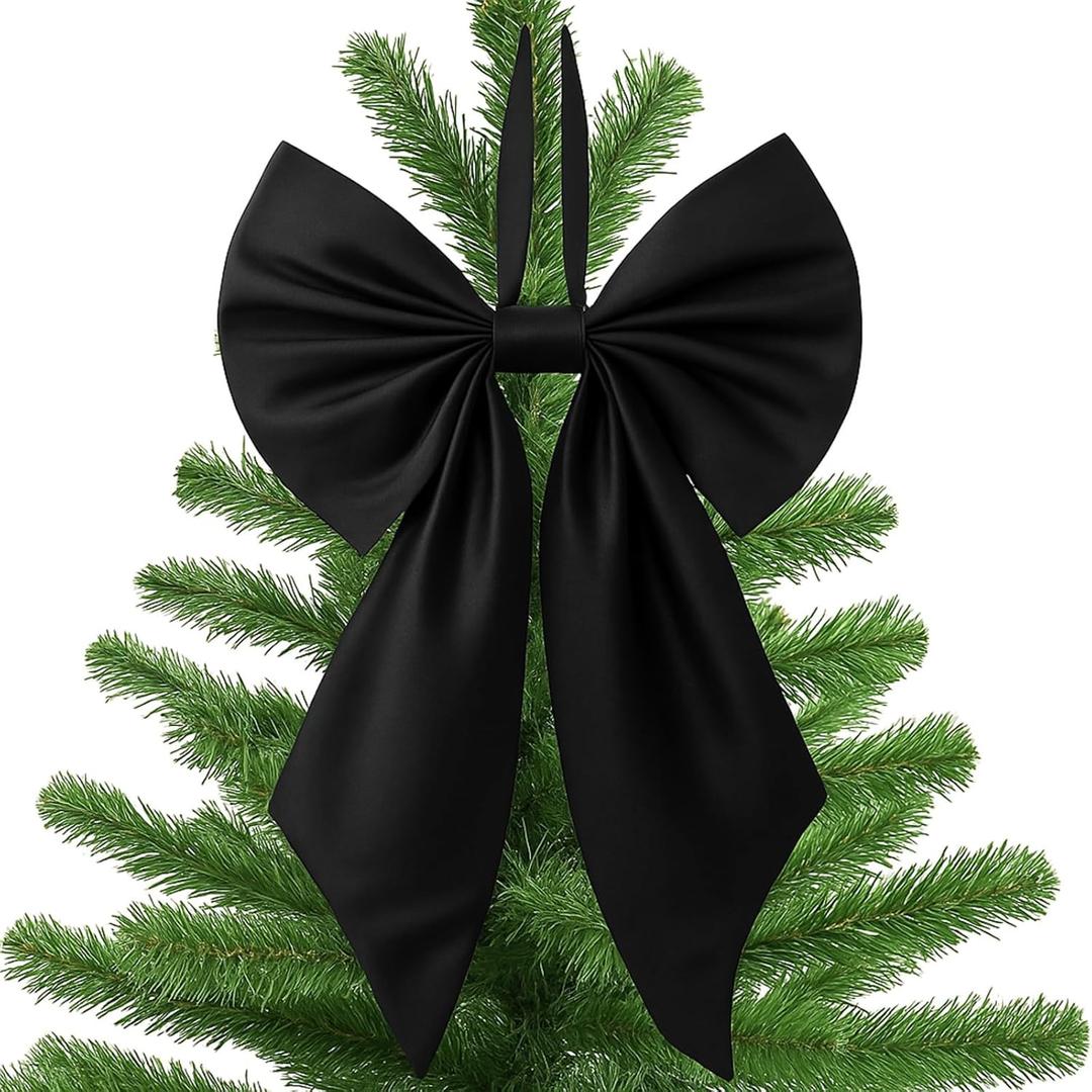 Janinka Christmas Tree Topper Bow 22, Large Bow for Decor, Birthday Party Backdrop, Ribbon Hanging Decor for Christmas Room Backdrop Wedding Party Coquette Room Decorations(Black,Polyester)