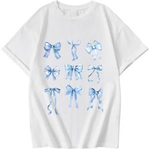 Girls' Graphic Tees Short Sleeve Crewneck T Shirt Preppy Cute Tops Casual Summer Tee Tops (White)