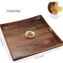 26 x 26 Inches Large Square Curved Black Walnut Wood Ottoman Tray with Handles, Serve Tea, Coffee Classic Wooden Decorative Serving Tray