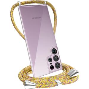 Lanyard Phone Case Compatible for Samsung Galaxy S22 Ultra Anti-Slip Soft TPU Hard PC Clear Cases with Adjustable Neck Strap Anti-Scratch Shockproof Bumper Protective Phone Cover - Rainbow