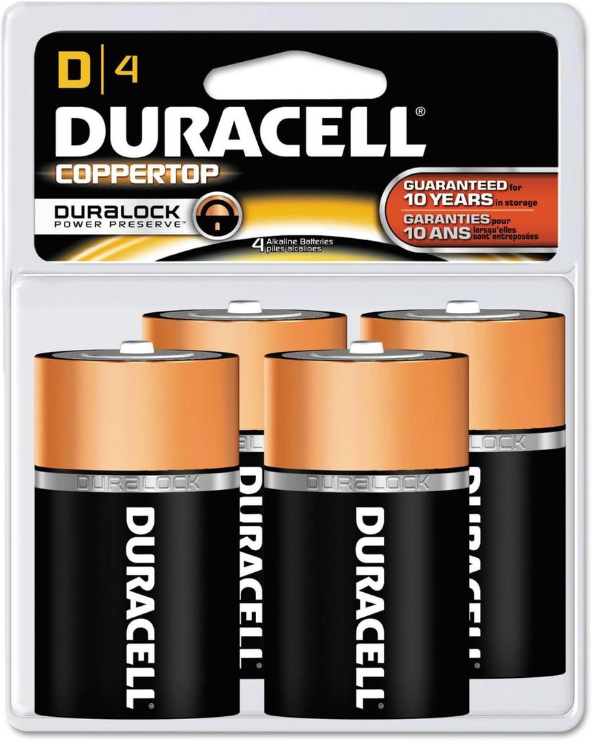 Duracell MN1300R4Z CopperTop Alkaline Batteries, D, 4/PK