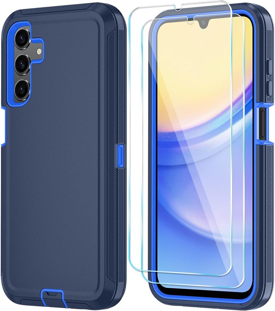 Qinmay Phone Case for Samsung Galaxy A15 5G Case with HD Screen Protector, Heavy Duty Shockproof & Dropproof 3-Layer Cover Phone Case for Galaxy A15,NavyBlue