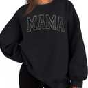 ELDPS Mama Sweatshirts for Women Embroidered Mama Shirt Oversized Mom Crewneck Pullover Hoodies Long Sleeve (Medium, Dark Grey)