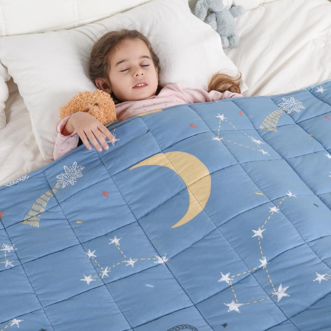 Kivik 5 lbs Weighted Blanket, 36" x 48" Blue Moon Stars Planet Weighted Blankets, All-Season Breathable Soft Cute Heavy Throw Blanket for Calming & Sleep, Washable