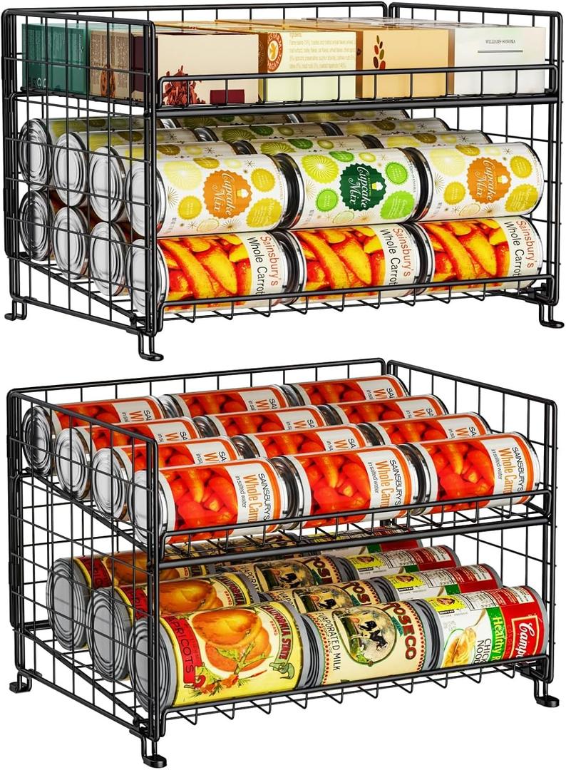 JKsmart 2-Pack Stackable Can Rack Organizer, Can Storage for Kitchen Pantry Cabinet, Can Holders for Food, Multifunctional Can Dispenser for Snacks Soda