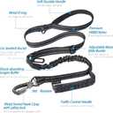 Hotsky Tactical Dog Leash Heavy Duty for Medium Large Dogs that Pull,4-6Ft Strong Bungee Shock Absorbing No Pull Dog Leash with Padded Double Handle and Car Seatbelt,Reflective Black