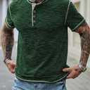 Men Henley Shirts Stretch Classic Summer Casual 5 Button T-Shirt (S-3XL) (L)