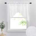 RYB HOME Short Kitchen Valances and Curtain Set, Privacy White Linen Swag Curtains, Semi Sheer Bathroom Tiers for Small Windows, 36 x 36 inch, 1 Pair