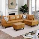 L-Shaped 3-Piece Sectional Sofa Set with Chaise & Storage Ottoman, Sectional Couch, Solid-Wood Frame Sofa, Modern Small-Space Living Room Couch for Apartment, Studio, Office, Ginger