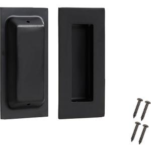 4 Inch Pocket Door Pull Hardware, Rectangular Recessed Door Handles, Stainless Steel Finger Flush Pulls for Cupboard Cabinet Sliding Closet Door (Black 4 Pack)