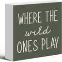 Where The Wild Ones Play Green Wood Box Sign Desk Decor 6x6, Nursery Kids Room Wooden Block Sign Decorations for Playroom Toddler Boys Girls Room Wall Tabletop Shelf Decor (Colour 15)