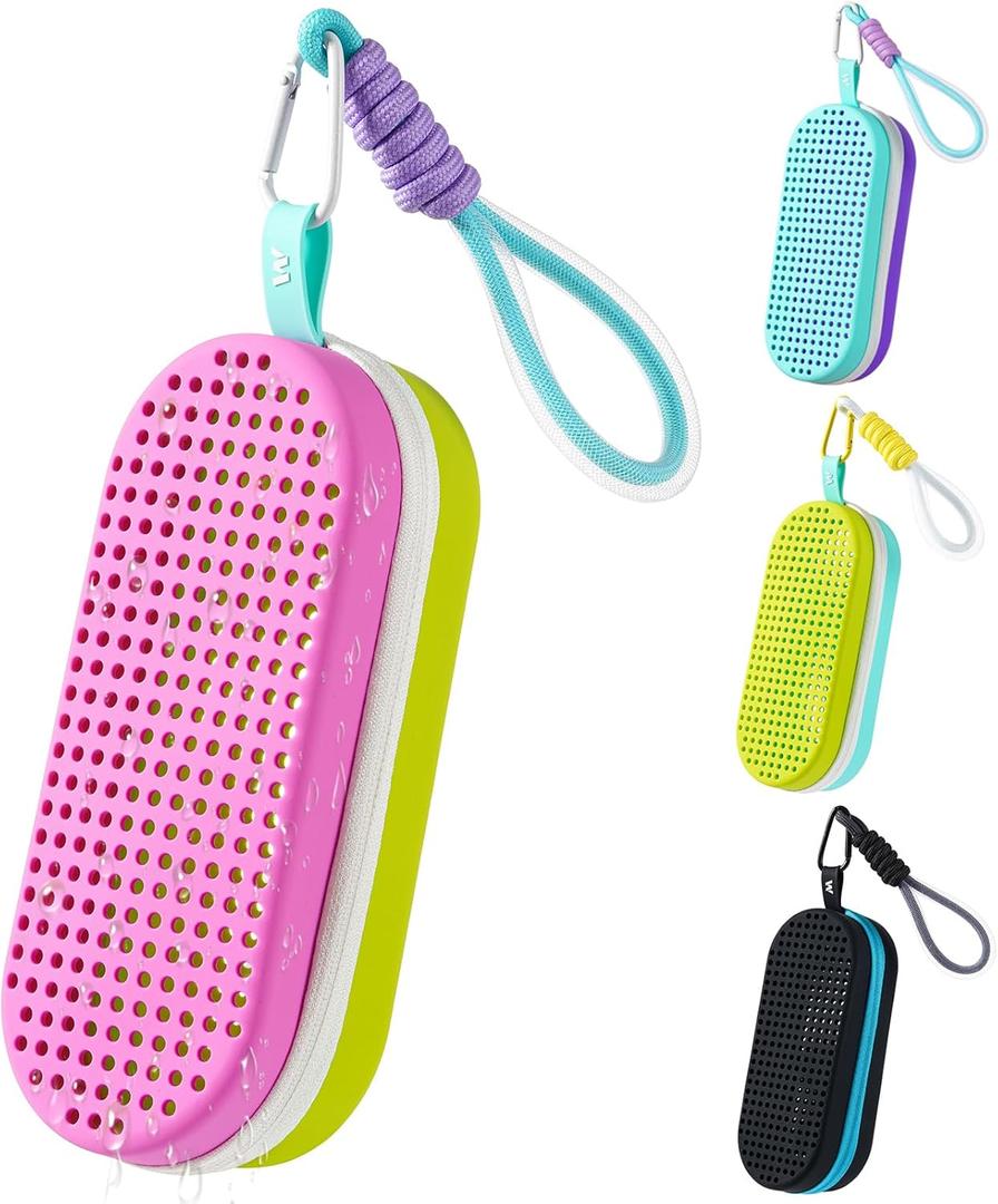 Swim Goggle Case For Swimming Goggles, Silicone Protective Cases with Drain Hole for Goggles (B-purple and Green)