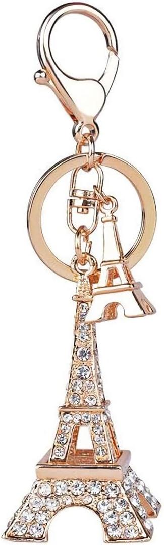 Fashion Yellow Pineapple Rhinestone Alloy Resin Women Car or Bag Keychain (Gold Eiffel)