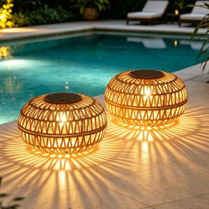 2 Pack Solar Lanterns Outdoor Waterproof, 11" Bigger Rattan Outdoor Solar Lights, Solar Lanterns Decorative Outdoor with 2 Brightness, Solar Powered Garden Lights, Outdoor Solar Lanterns Table Decor